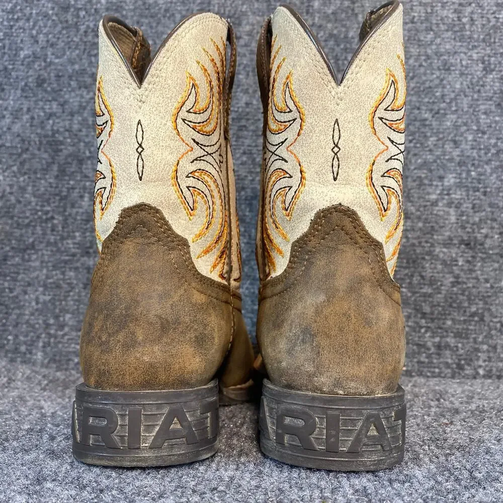 Ariat Youth Western Cowboy Boots Brown Leather Square Toe Big Kids Shoes Size 1